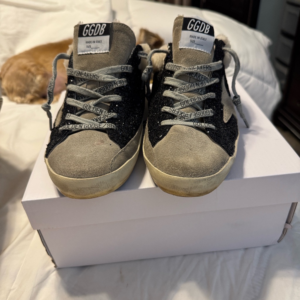 Golden Goose Deluxe Black Glitter Slide Sneakers